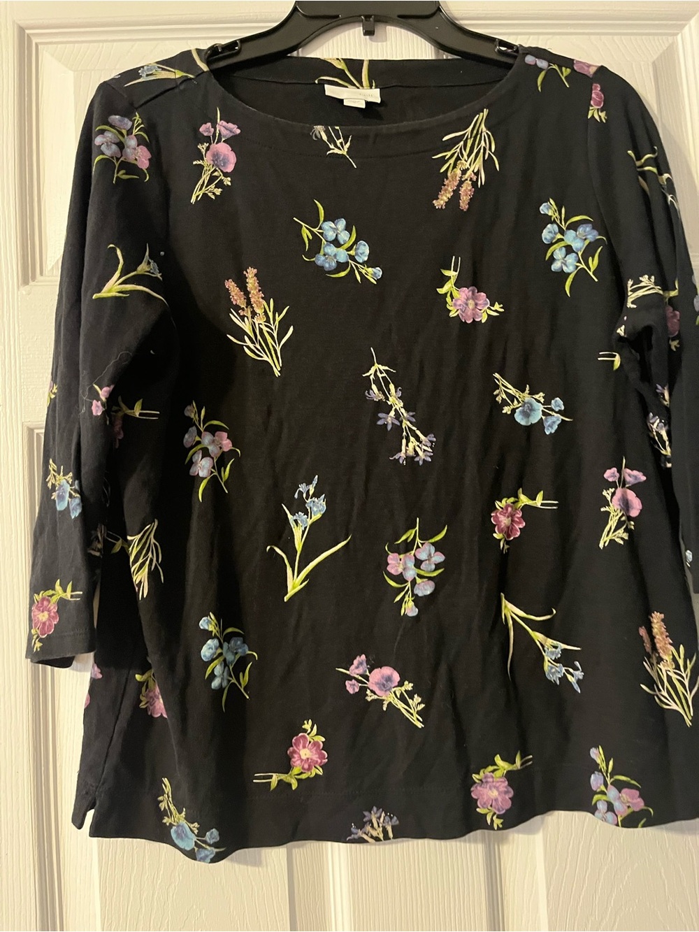 Floral Print Black Women's Long Sleeve Top J Jill